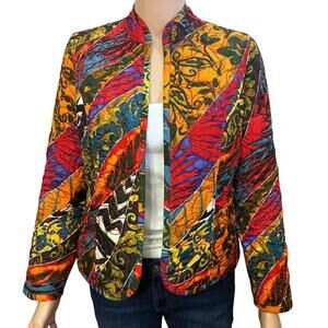 Chicos Heritage Colorful Quilted Jacket 00/XS Petite Open Embroidered Artsy